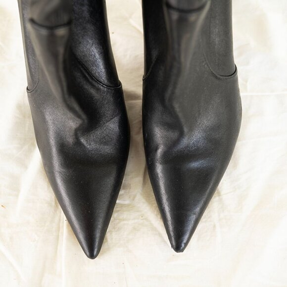 Stuart Weitzman Women's 100 Stretch Leather Stiletto Bootie Size 9.5 Black Shoes - Picture 5 of 7